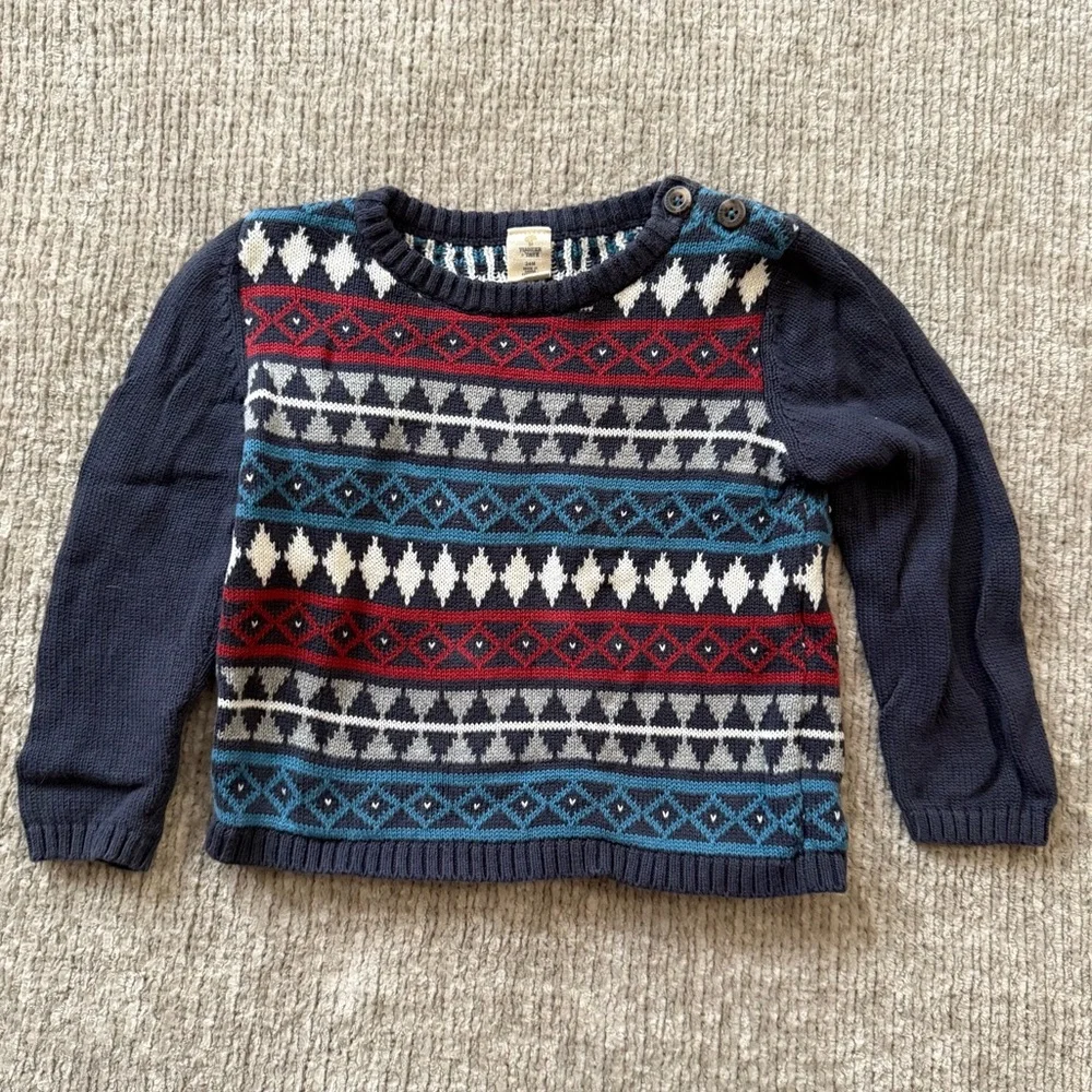 Tucker + Tate‎ Fair Isle Knit Sweater Baby 24M Navy Red Blue Geometric
